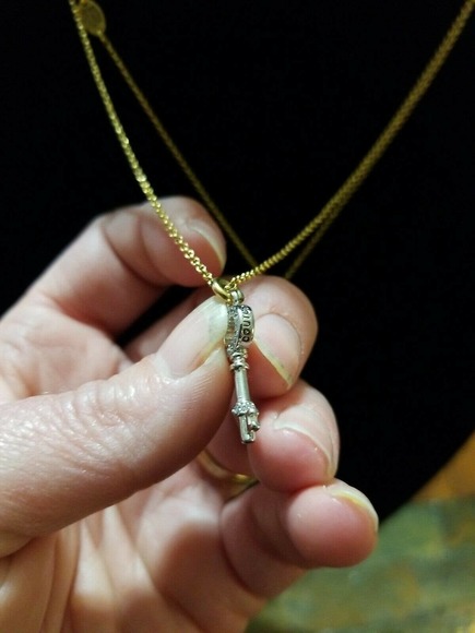 Juicy Couture Silver Double Strand Heart & Crystal Key Charm Necklace - Picture 3 of 10